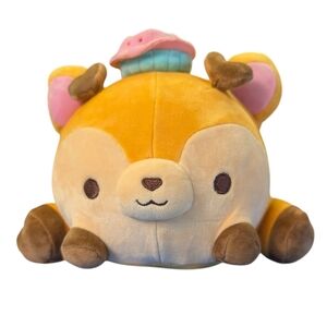 Smooshy Mushy Cupcake Hat Reindeer Deer Plush Toy Yellow Brown Pink Squish 9"